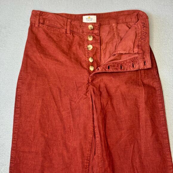 Marine Layer Women's Bridget Corduroy Wide Leg Cropped Stretch Pant Barn Red 12 - Picture 4 of 9